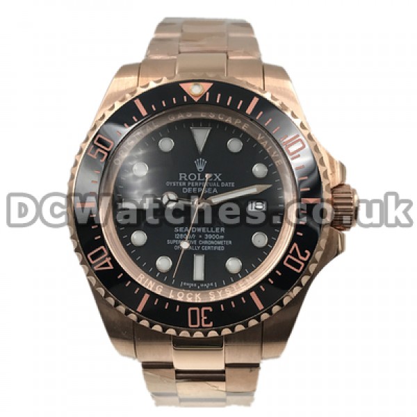 Reliable Rose Gold Steel Cases Male Rolex Deepsea Fake Watches With Swiss Automatic Movements Online