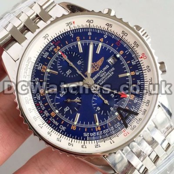 Charming Blue Dials And Steel Bracelets Male Breitling Navitimer 7750 Replica Watches For Sale