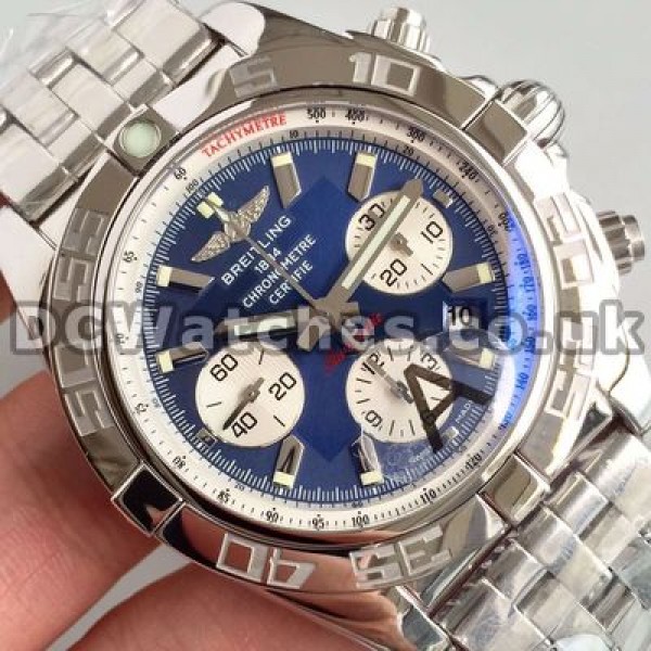 Perfect Blue Dials And White Sub-dials Male 44MM Breitling Chronomat 7750 Replica Watches Online