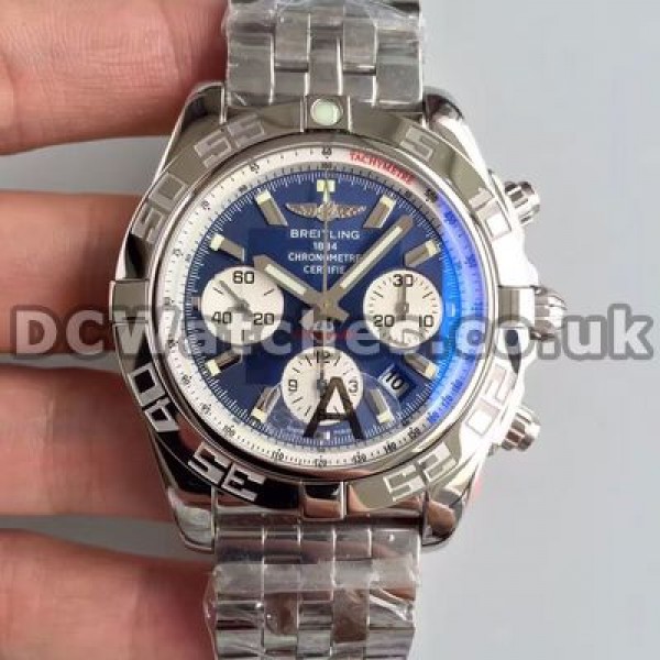 Perfect Blue Dials And White Sub-dials Male 44MM Breitling Chronomat 7750 Replica Watches Online
