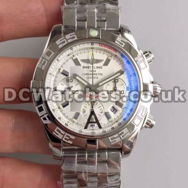 Novel Swiss 44MM Steel Cases Breitling Chronomat 7750 Fake Watches With White Dials For Men