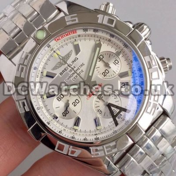 Novel Swiss 44MM Steel Cases Breitling Chronomat 7750 Fake Watches With White Dials For Men