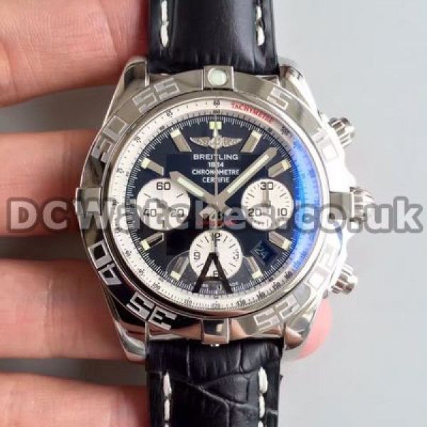 Harmonious Top Male Breitling Chronomat 7750 Copy Watches With Black Crocodile Straps And Black Dials