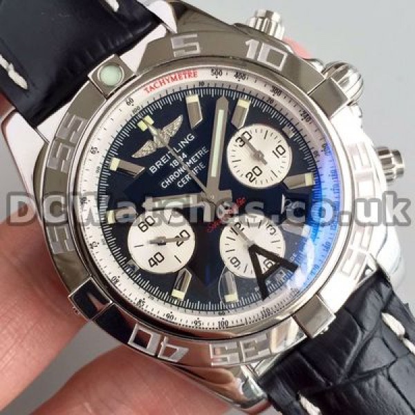 Harmonious Top Male Breitling Chronomat 7750 Copy Watches With Black Crocodile Straps And Black Dials