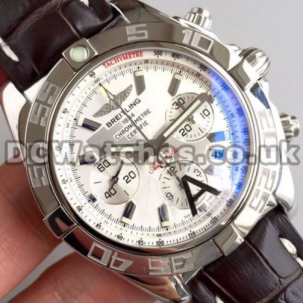 Popular Steel Cases Male Breitling Chronomat 7750 Fake Watches With White Dials Online