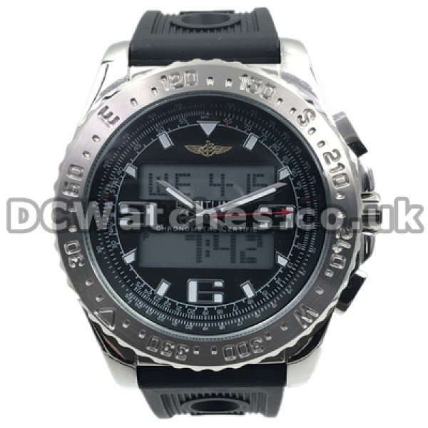 Unique Black Dials Male Breitling Airwolf Raven Fake Watches With Black Straps Sale