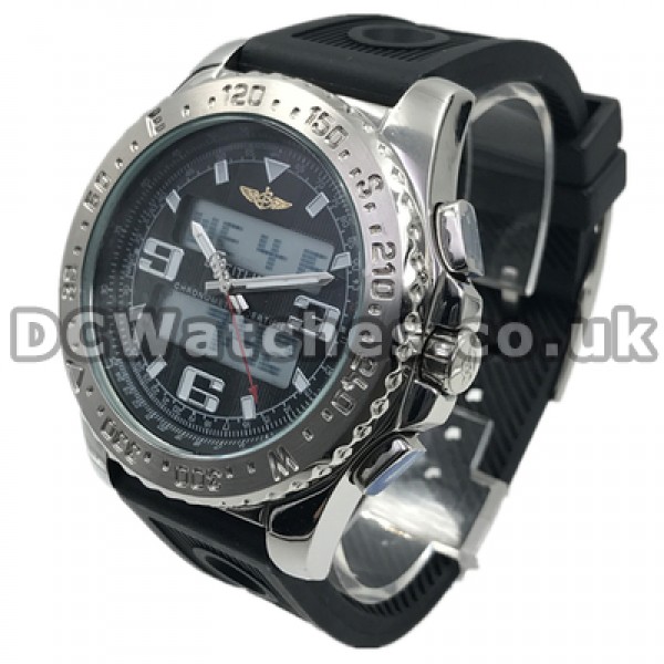 Unique Black Dials Male Breitling Airwolf Raven Fake Watches With Black Straps Sale