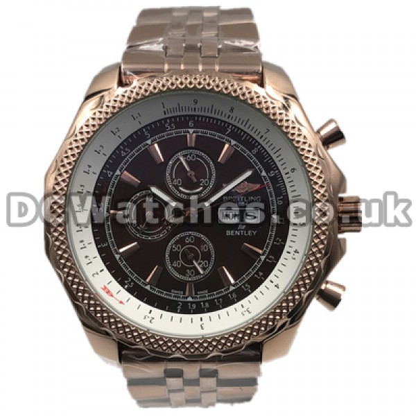 Distinctive Swiss Male Coffee Dials Breitling Bentley GT Replica Watches With Rose Gold Steel Cases