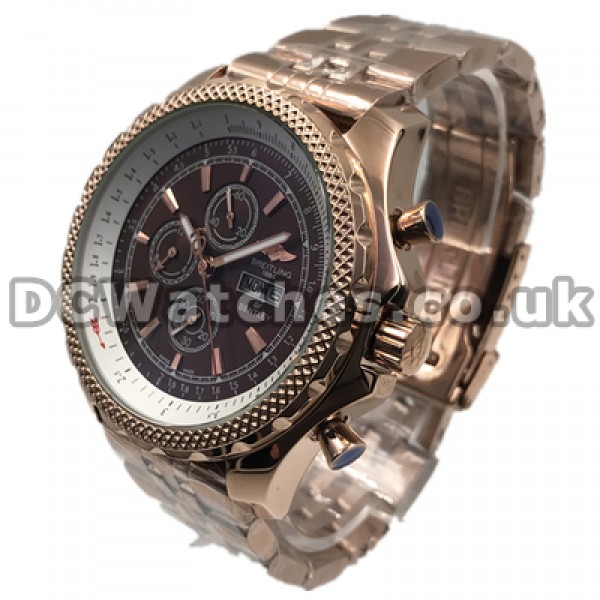 Distinctive Swiss Male Coffee Dials Breitling Bentley GT Replica Watches With Rose Gold Steel Cases