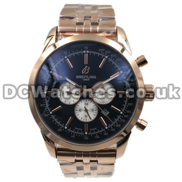 Popular Rose Gold Steel Cases Breitling Transocean Chronograph Fake Watches For Men With Automatic Movements