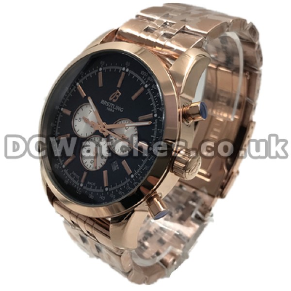 Popular Rose Gold Steel Cases Breitling Transocean Chronograph Fake Watches For Men With Automatic Movements