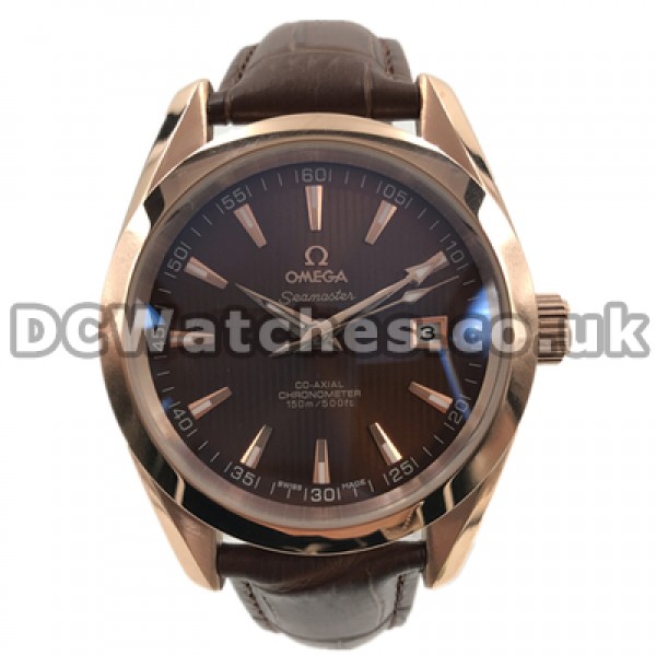 Graceful Male Coffer Dials And Rose Gold Steel Cases Omega Seamaster Aqua Terra Fake Watches Online