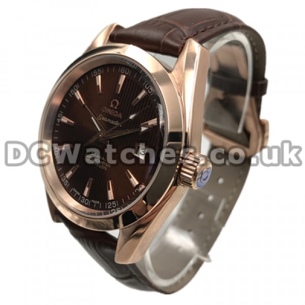 Graceful Male Coffer Dials And Rose Gold Steel Cases Omega Seamaster Aqua Terra Fake Watches Online