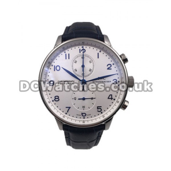 Male Sturdy 41MM Steel Cases IWC Portuguese Chrono Copy Watches With Black Straps Online