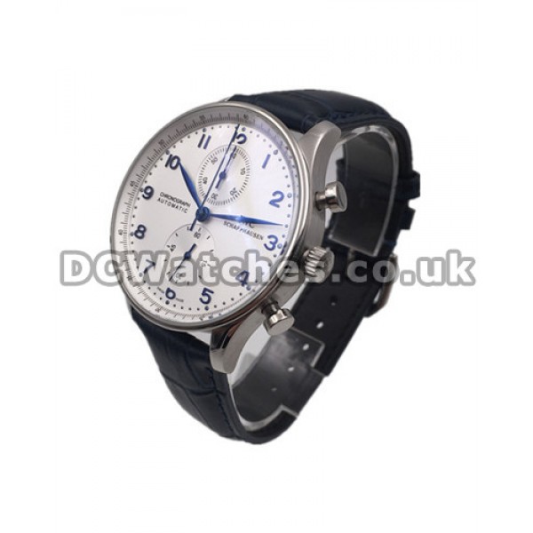 Male Sturdy 41MM Steel Cases IWC Portuguese Chrono Copy Watches With Black Straps Online