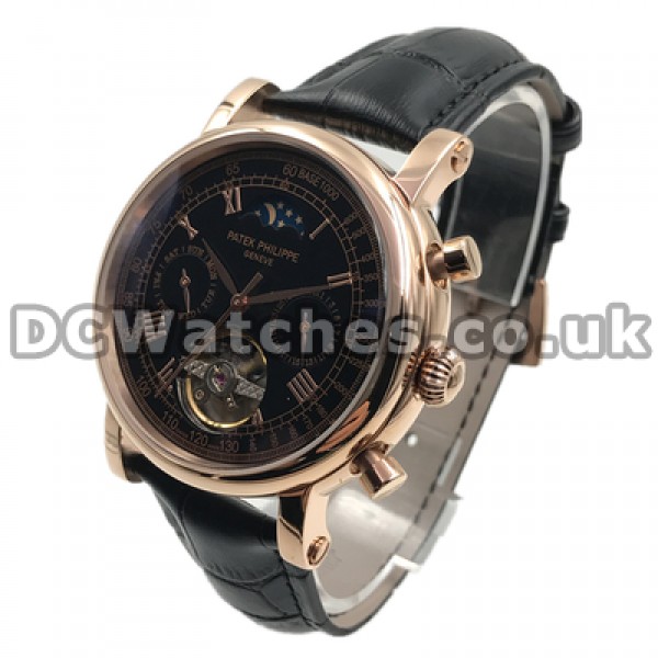 Mature Black Dials Male Patek Philippe Complicated Replica Watches With Automatic Movements Sale