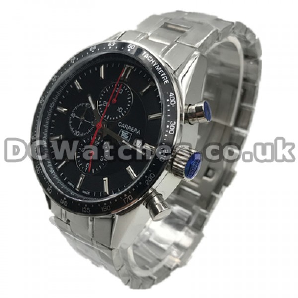 High-quality Male Black Dials 41MM Tag Heuer Carrera Replica Watches With Steel Bracelets