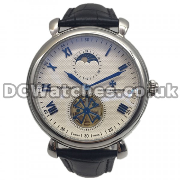 Legible Blue Hands And Blue Roman Numerals Male Vacheron Constantin World Replica Watches With Steel Cases