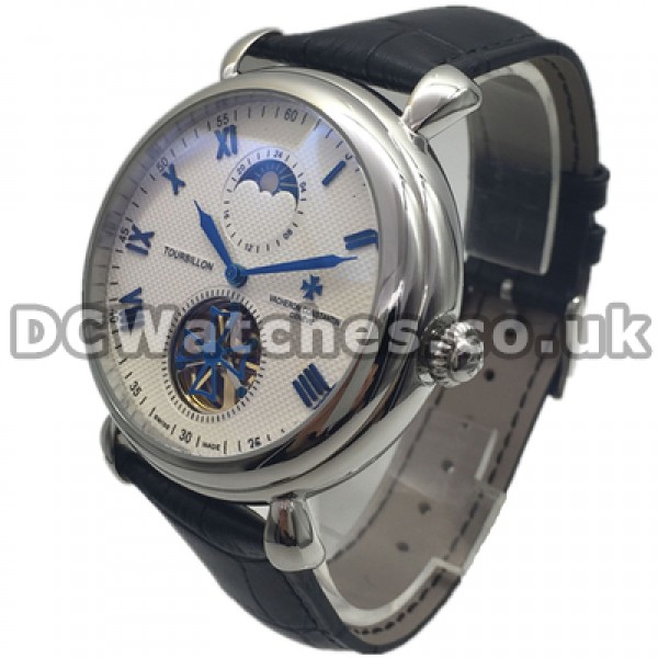 Legible Blue Hands And Blue Roman Numerals Male Vacheron Constantin World Replica Watches With Steel Cases