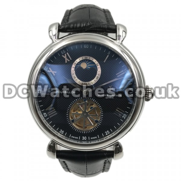 Appropriate Black Dials 44MM Male Vacheron Constantin World Fake Watches With Black Crocodile Straps Online