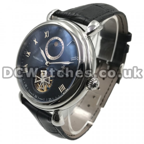 Appropriate Black Dials 44MM Male Vacheron Constantin World Fake Watches With Black Crocodile Straps Online