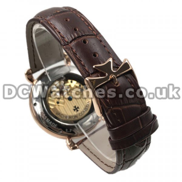 Pretty Rose Gold Steel Cases Vacheron Constantin World Copy Watches For Men With White Dials Online
