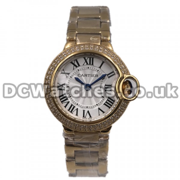 Eye-catching Female White Dials Swiss Ballon Bleu De Cartier Fake Watches With Rose Gold Steel Cases Set Auger