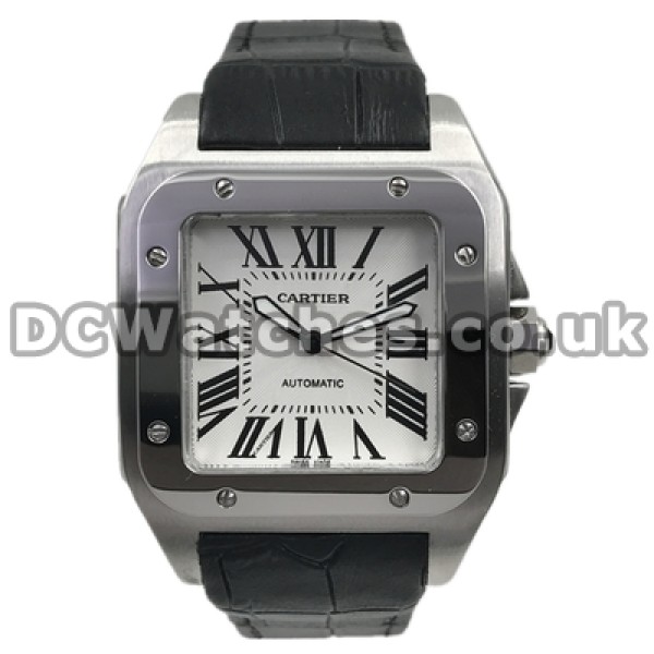 Typical Male Automatic Movements 41MM Cartier Santos 100 Copy Watches With Black Crocodile Straps