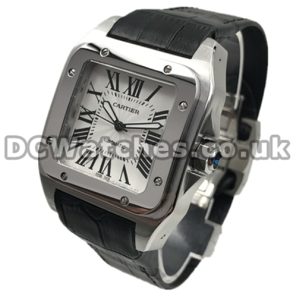 Typical Male Automatic Movements 41MM Cartier Santos 100 Copy Watches With Black Crocodile Straps