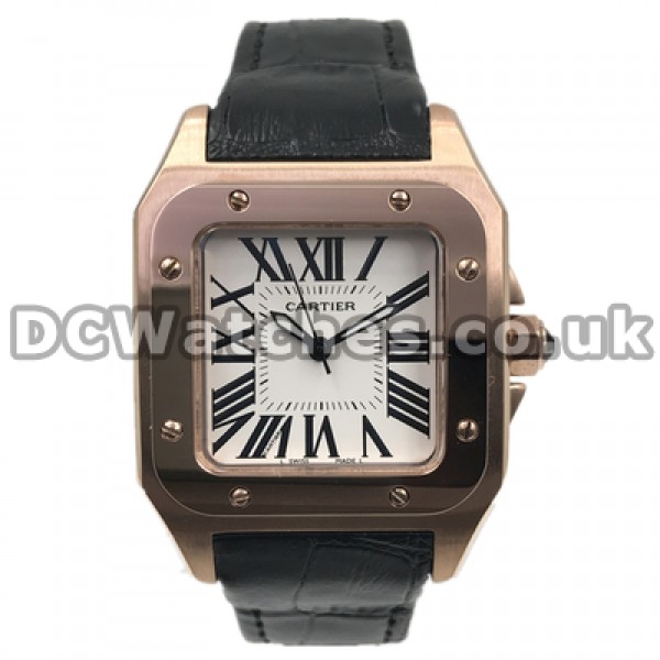Charming Female Quartz Movements Swiss Cartier Santos 100 Replica Watches With 33MM Rose Gold Steel Cases