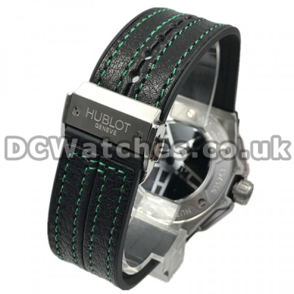 Fashionable Black Bezels And Black Cowhide Straps 44MM Hublot Replica Watches For Men