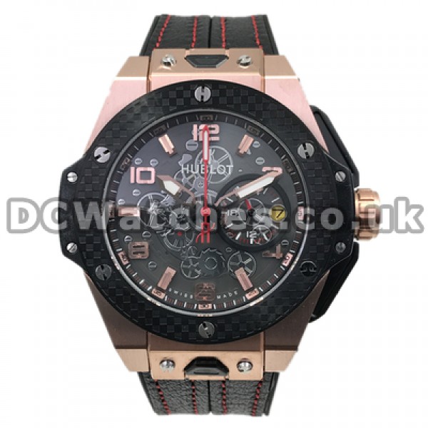 Mysterious Male Quartz Movements Fake Hublot 44MM Watches With Rose Gold Steel Cases