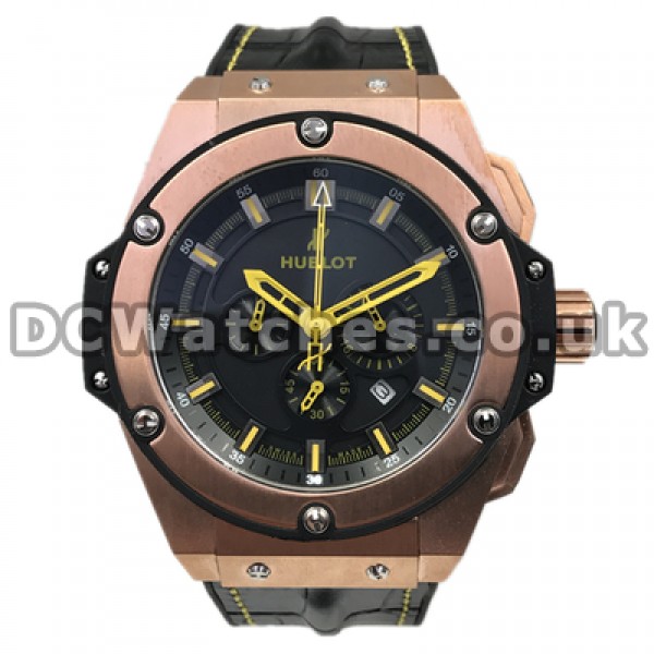Attractive Yellow Hands And Indexes Male Replica Hublot 46MM Watches With Rose Gold Steel Cases