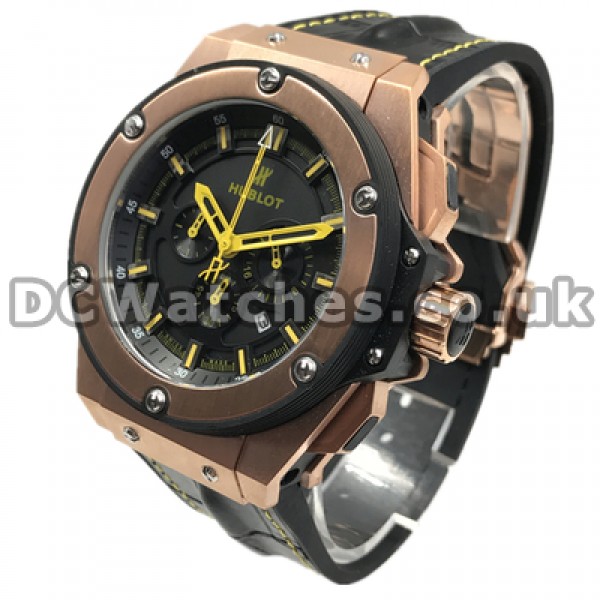 Attractive Yellow Hands And Indexes Male Replica Hublot 46MM Watches With Rose Gold Steel Cases
