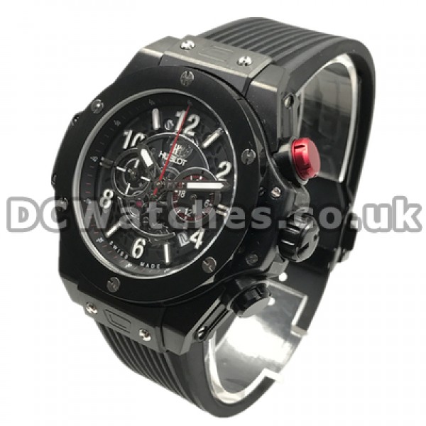 Mysterious Male Quartz Movements 44MM Hublot Copy Watches With Black Straps Online