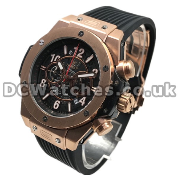 Practical Rose Gold Steel Cases Replica Hublot 44MM Watches For Men With Red Seconds Hands