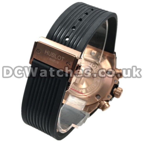 Practical Rose Gold Steel Cases Replica Hublot 44MM Watches For Men With Red Seconds Hands