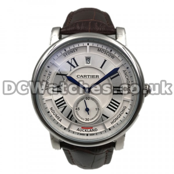 Classic Black Roman Numerals Calibre De Cartier Copy Watches For Men With Steel Cases