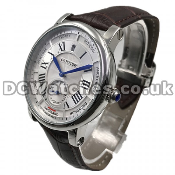 Classic Black Roman Numerals Calibre De Cartier Copy Watches For Men With Steel Cases