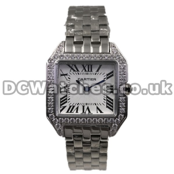 Brilliant Female Quartz Movements Replica Cartier Santos Watches With Steel Cases Set Auger