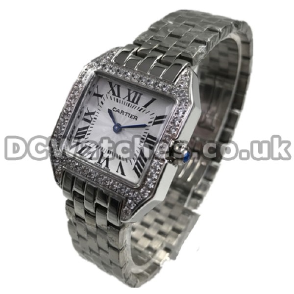 Brilliant Female Quartz Movements Replica Cartier Santos Watches With Steel Cases Set Auger
