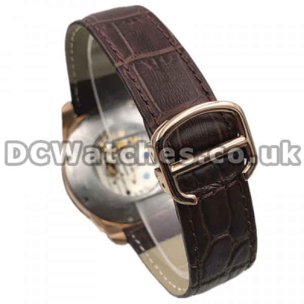 Unique Rose Gold Steel Cases Calibre De Cartier Fake Watches For Men With White Dials Online