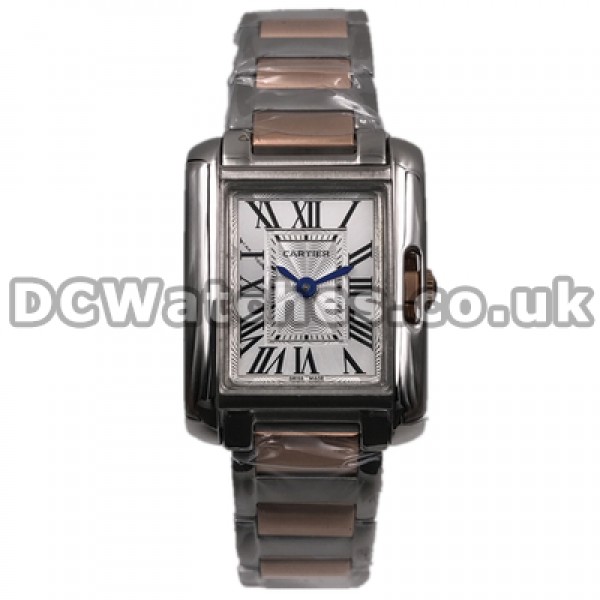 Distinctive Female Swiss Automatic Movements Copy Cartier Tank Watches With White Dials