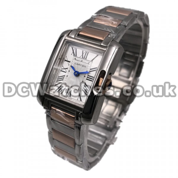 Distinctive Female Swiss Automatic Movements Copy Cartier Tank Watches With White Dials