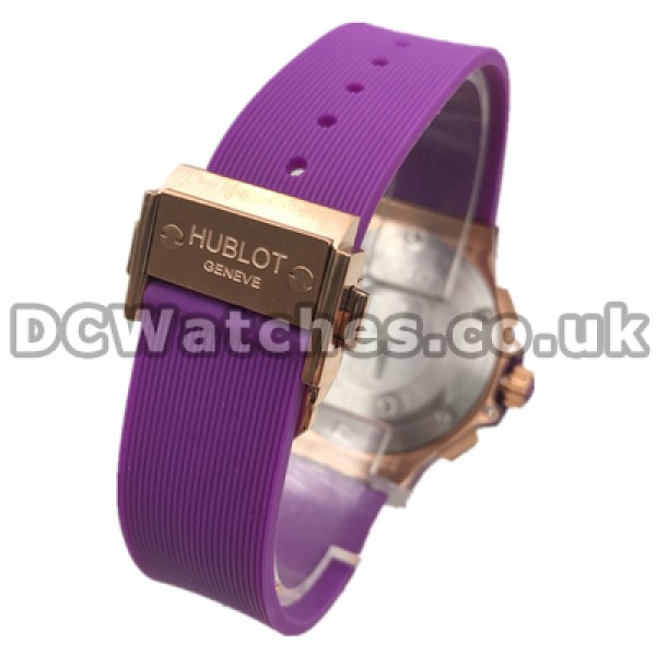 Eye-catching Quartz Movements Female Hublot Big Bang Copy Watches With Bezels Set Purple Auger