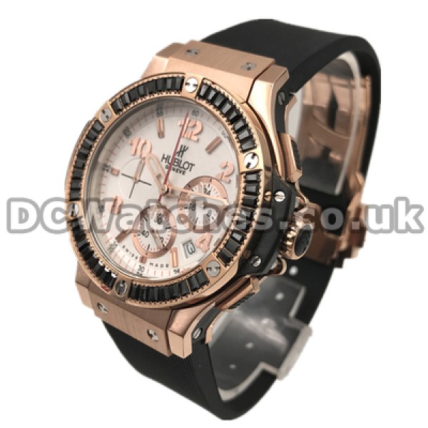 Fashionable White Dials Replica Hublot Big Bang Watches For Women With Rose Gold Steel Cases