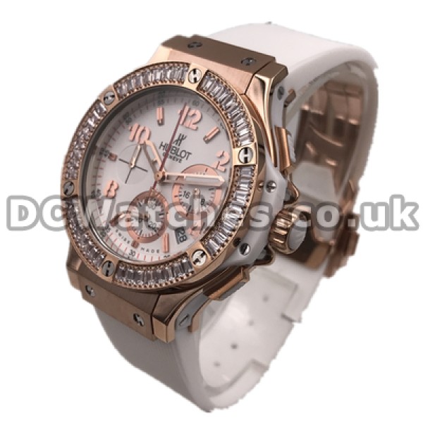Pure White Straps 38MM Copy Hublot Big Bang Watches For Ladies With White Dials Sales