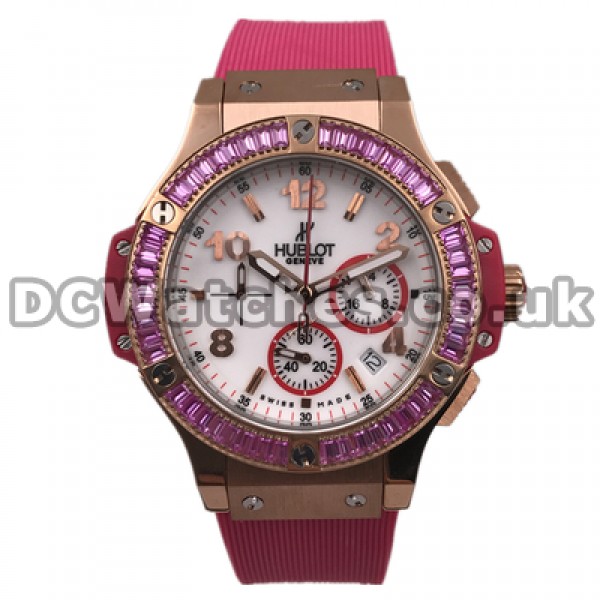 Female Colorful Pink Straps Replica Hublot Big Bang Watches Online With Rose Gold Steel Cases