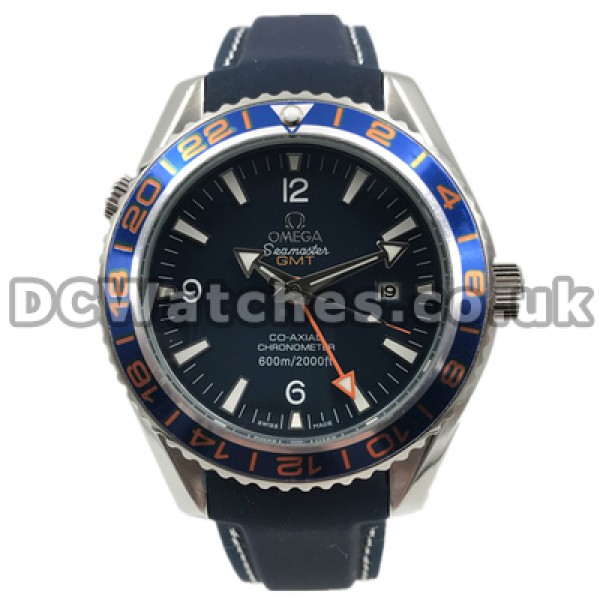 Modern Blue Dials 43MM Omega Seamaster GMT Fake Watches For Men With Blue Straps