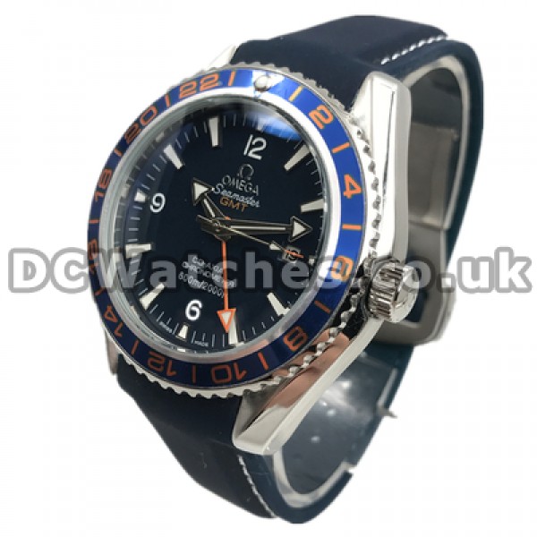 Modern Blue Dials 43MM Omega Seamaster GMT Fake Watches For Men With Blue Straps